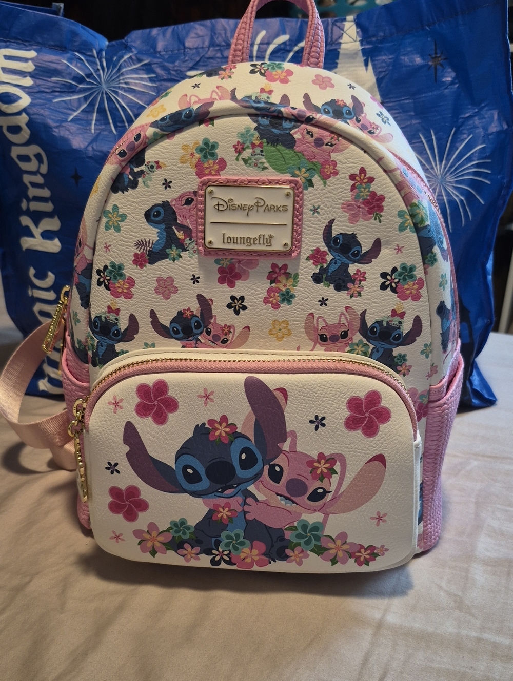 Disney Pink and Blue Stitch Floral Mini Backpack